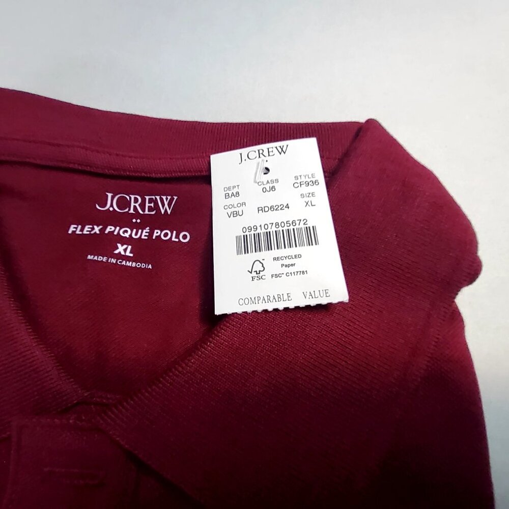 J.Crew Mens Flex Piqué Polo Shirt XL Burgundy Cotton Blend Made In Cambodia - Picture 8 of 12